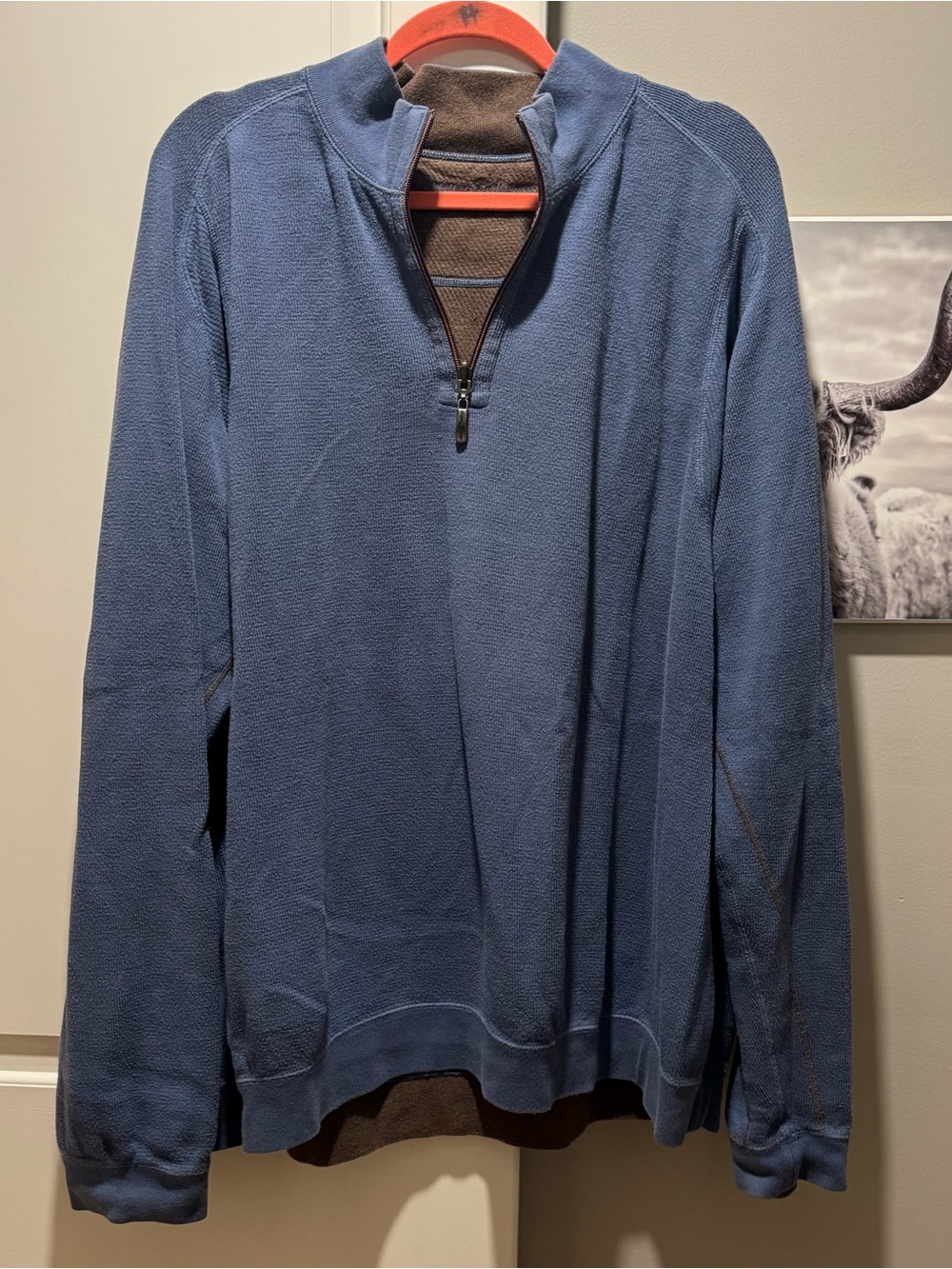 Tommy Bahama 1/4 Zip Reversible Sweater Mens XXL Blue and brown
